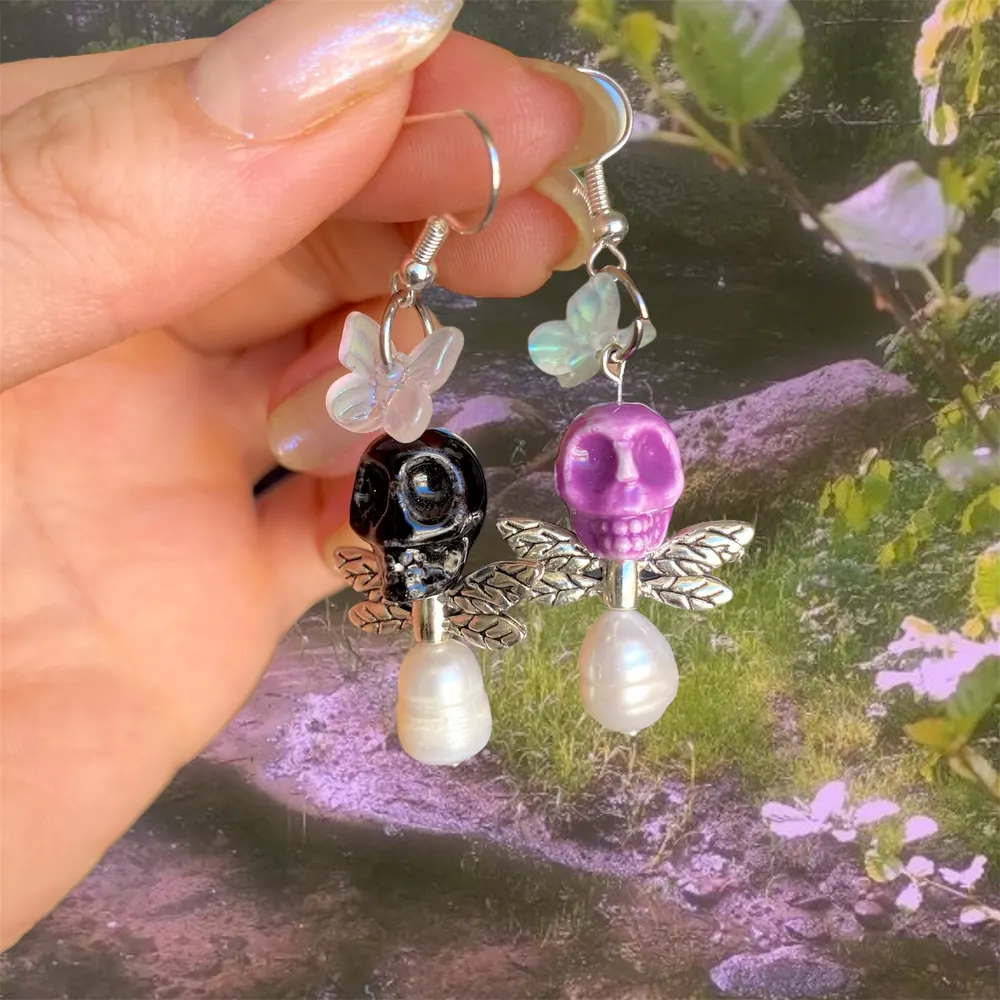 Butterfly Kiss Skull Fairy Earrings, photo 1 of 10