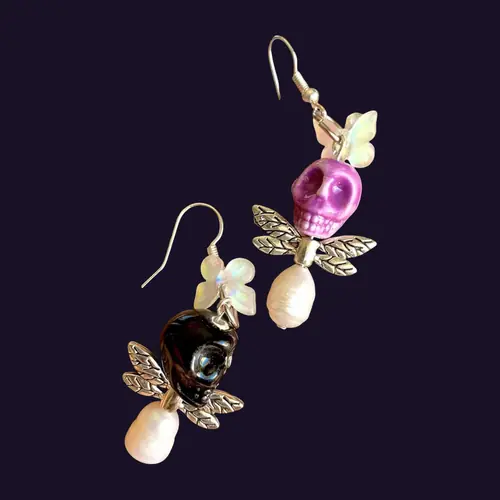 Butterfly Kiss Skull Fairy Earrings