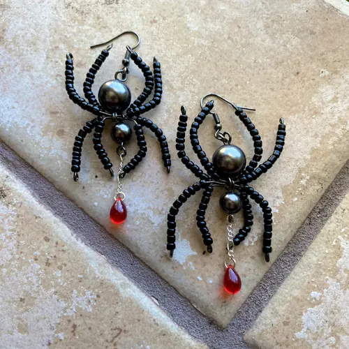 Crimson Spider Drop Earrings
