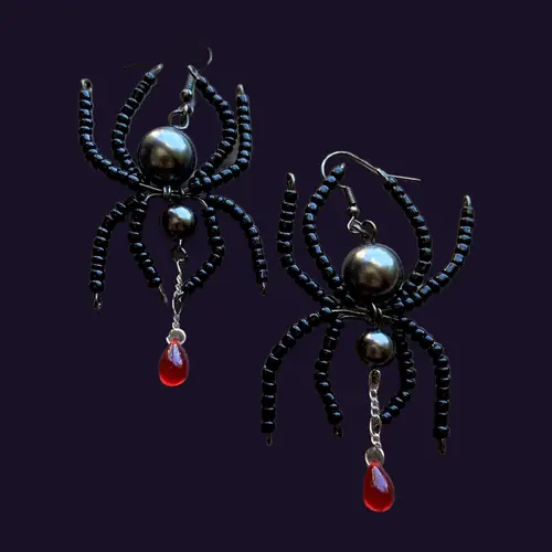 Crimson Spider Drop Earrings