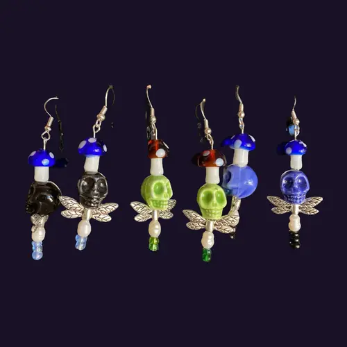 Mushroom Skull Fairy Earrings