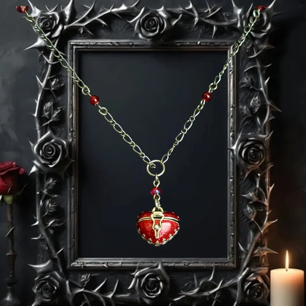 Queen of Hearts Heart Locket Rosary Necklace, photo 1 of 16