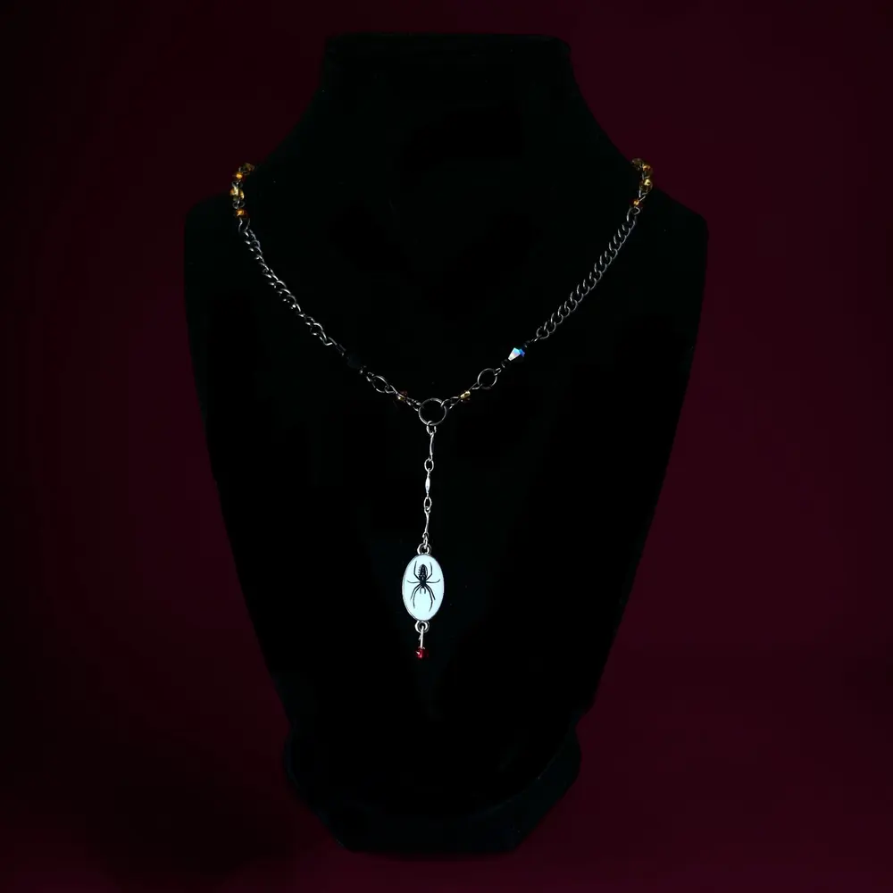 Spooky Season Silver Thread Spider Necklace, photo 1 of 9
