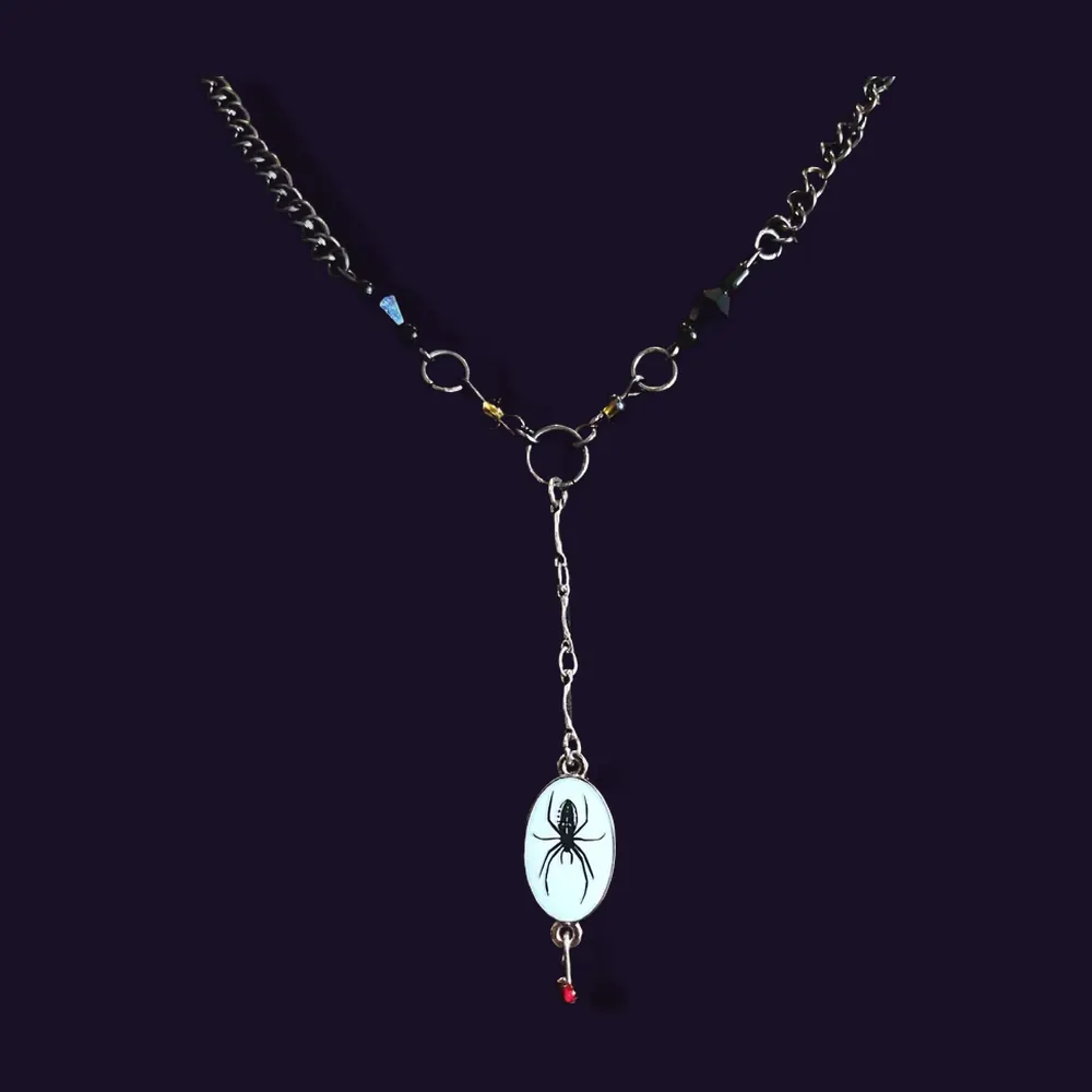 Spooky Season Silver Thread Spider Necklace, photo 1 of 10